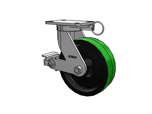 410 Series Top Plate Swivel Caster with 10 x 3 Green Tread on Black Cast Iron Core PY - Polyurethane (Cast Iron Core) Wheel and Poly Cam Brake